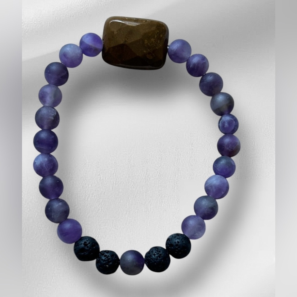 Amythest, tiger eye and lava rock bracelet